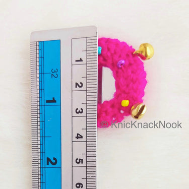 Circle Shaped Mirrored Applique With Jingle Bell Beads And Multicoloured Beads, Bohemian Applique, Summer Applique
